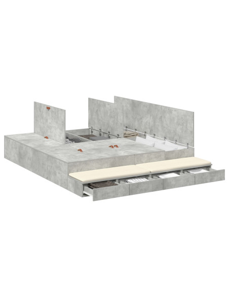Struttura Letto con Contenitore Grigio Cemento 200x200 cm