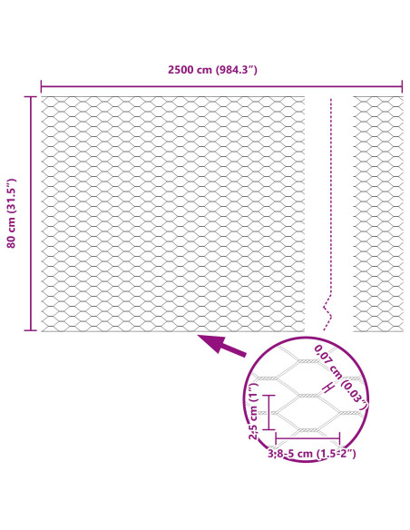Recinzione Esagonale Grigia  0.8x25 m Acciaio