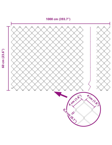 Recinzione a Maglie Metalliche  con 10 Pali U Verde 0.6x10 m Acciaio