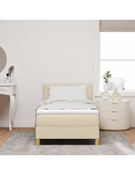 Letto con Rete con Materasso Crema 100x200 cm Tessuto
