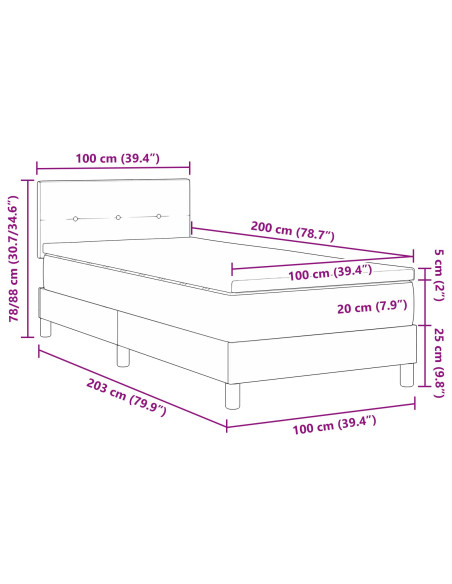 Letto con Rete con Materasso Crema 100x200 cm Tessuto