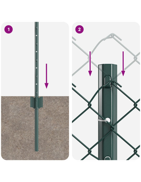 Recinzione a Maglie Metalliche  con 10 Pali U Verde 0.6x10 m Acciaio