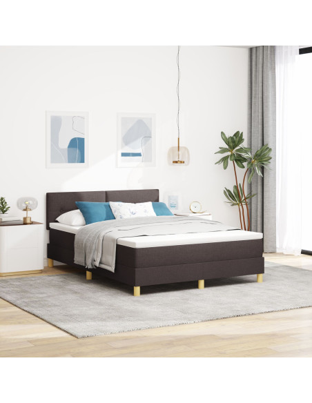 Letto con Box Spring e Materasso Marrone Scuro 140x190 cm Tessuto
