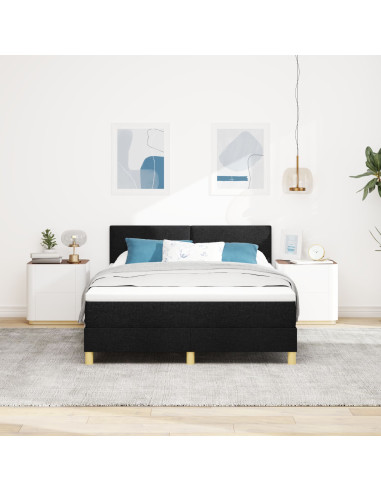 Letto a molle con materasso Nero 140 x 200 cm Tessuto