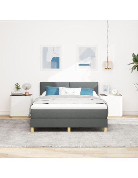 Letto con Box Spring e Materasso Grigio Scuro 160x200 cm Tessuto