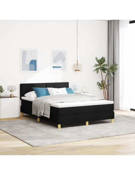 Letto A Molle con Materasso Nero 160x200 cm Tessuto