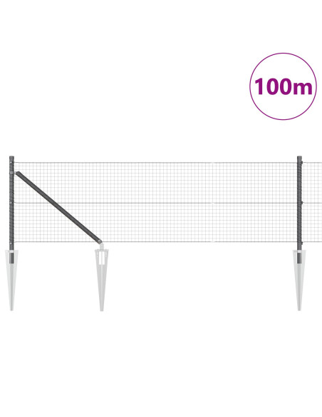 Recinzione in Filo Saldato  con 13 pali a picco Grigio 0.4x100 m Acciaio