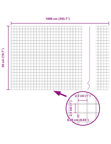 Recinzione con Posto Argento 0,5 x 10 m Acciaio
