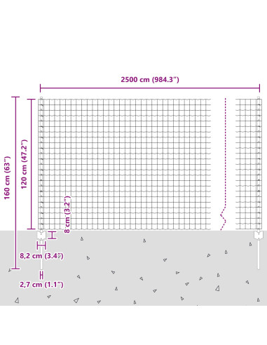 Recinzione con Posto Grigio 1,2 x 25 m Acciaio e PVC