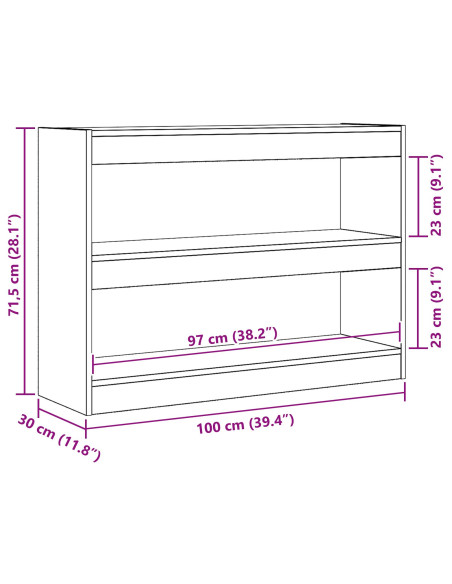 Libreria/Dividendo Stanza  - Rovere Artigianale - 100x30x72 cm - Realizzato in Legno Ingegnerizzato