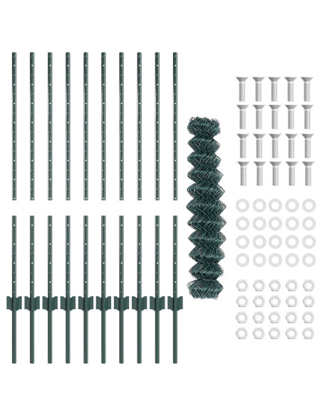 Recinzione a Maglie  con 10 Pali U Verde 1x10 m Acciaio