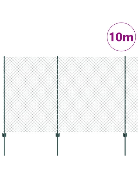 Recinto in Rete Metallica  con 10 Pali U Verde 1.5x10 m Acciaio
