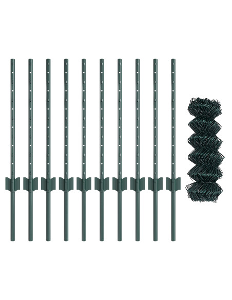 Recinzione a Catena  con 10 Post U Verde 0.6x10 m Acciaio