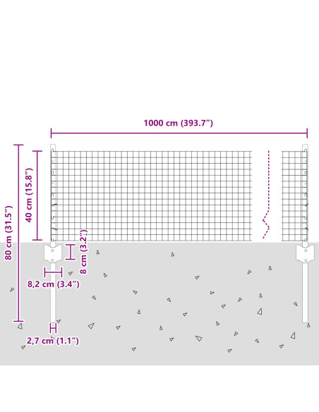 Recinzione in Rete Saldato  con 5 Pali U Argento 0.4x10 m Acciaio