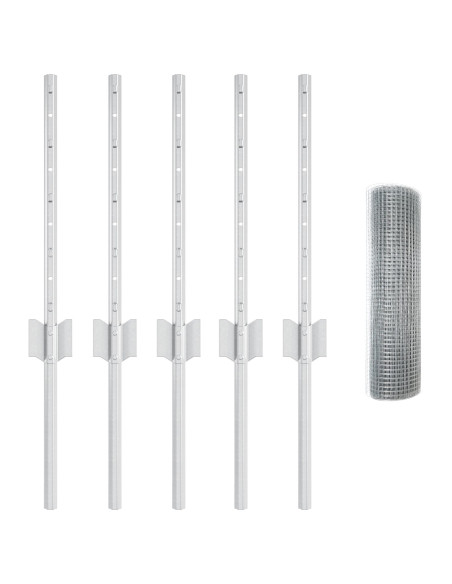 Recinzione in Rete Saldato  con 5 Pali U Argento 0.4x10 m Acciaio