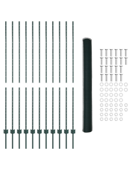 Pali di Recinto  11 pz U-Channel Verde 160 cm Acciaio, Recinto Esagonale  Verde 1.6x25 m Acciaio