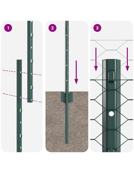 Pali di Recinto  11 pz U-Channel Verde 160 cm Acciaio, Recinto Esagonale  Verde 1.6x25 m Acciaio