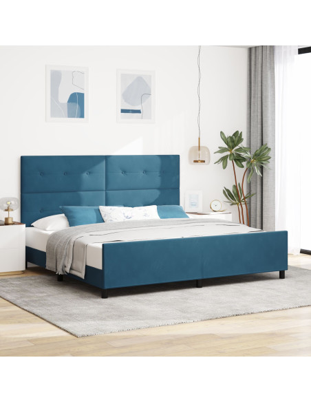Letto a molle con testiera Blu Scuro 200 x 200 cm Velluto