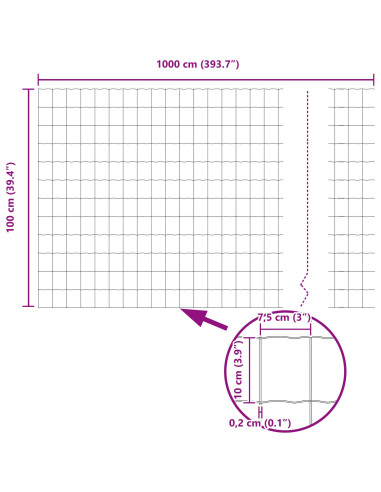 Recinzione con Posto Verde 1 x 10 m Acciaio e PVC