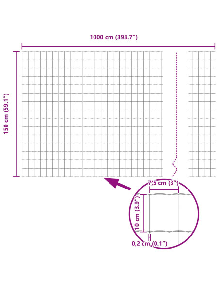 Recinzione con Posto Verde 1,5 x 10 m Acciaio e PVC