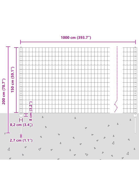 Recinzione Euro  con 5 Pali Verde 1,5x10 m Acciaio