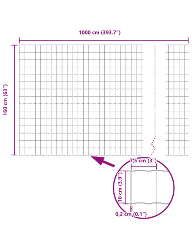 Recinzione con Posto Verde 1,6 x 10 m Acciaio e PVC