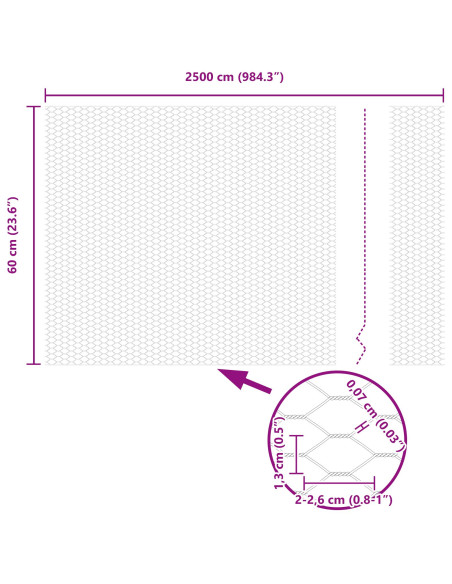 Recinto Esagonale Grigio 0,6x25 m Acciaio