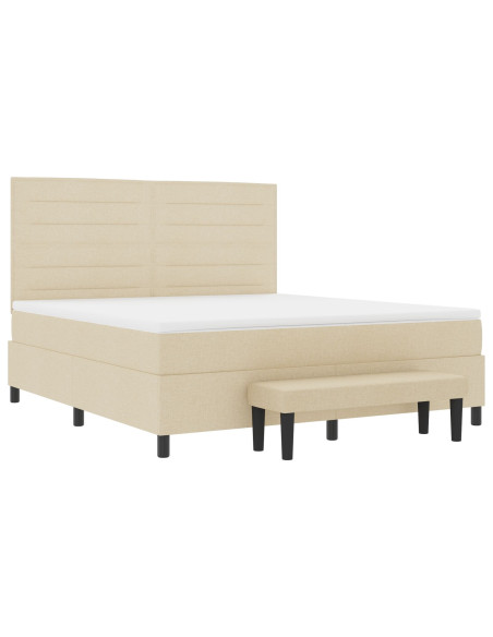 Letto con Box Spring  con Materasso e Panca Crema 180x200 cm Tessuto