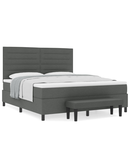 Letto Box Spring e Materasso & Panca Grigio Scuro 180x200 cm Tessuto
