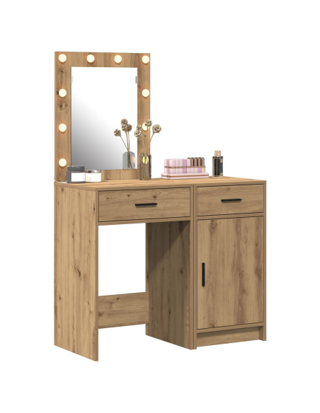 Set di Toeletta in 2 Pezzi  con LED in Legno Ingegnerizzato Rovere Artigianale