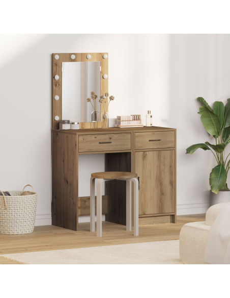 Set di Toeletta in 2 Pezzi  con LED in Legno Ingegnerizzato Rovere Artigianale