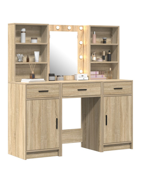 Set da tavolo da trucco con LED con porta 3 pcs Rovere Sonoma