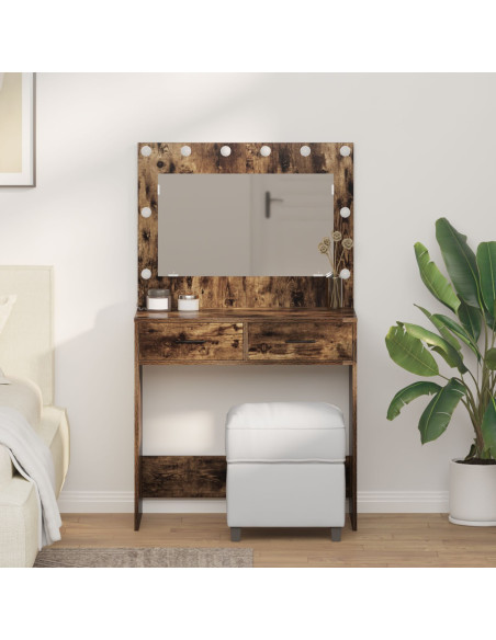 Tavolo da Toeletta  con Luci LED Rovere Affumicato 78.5x41x135 cm