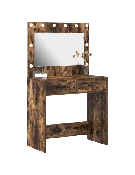 Tavolo da Toeletta  con Luci LED Rovere Affumicato 78.5x41x135 cm