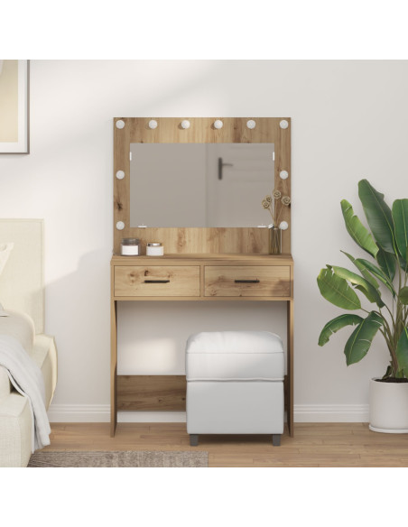 Tavolo da Toeletta  con Luci LED Rovere Artigianale 78.5x41x135 cm