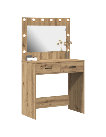Tavolo da Toeletta  con Luci LED Rovere Artigianale 78.5x41x135 cm