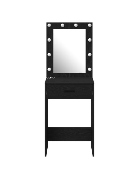 Tavolo da Toeletta  con Luci LED Rovere Nero 50x41x135 cm