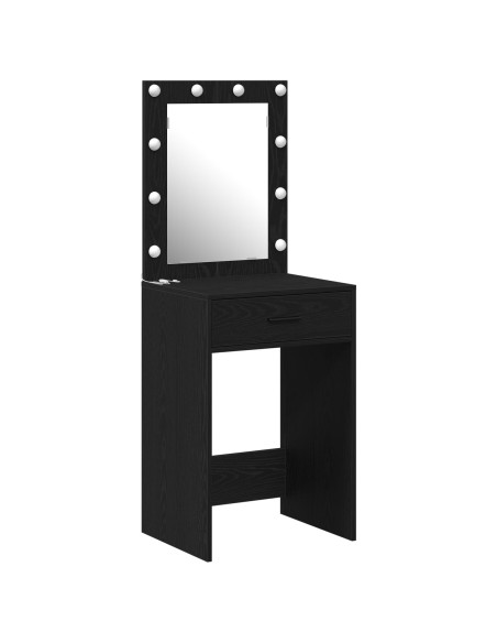 Tavolo da Toeletta  con Luci LED Rovere Nero 50x41x135 cm