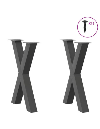 Gambe Tavolo Pranzo a X 2 pz Antracite 60x(72-73) cm Acciaio