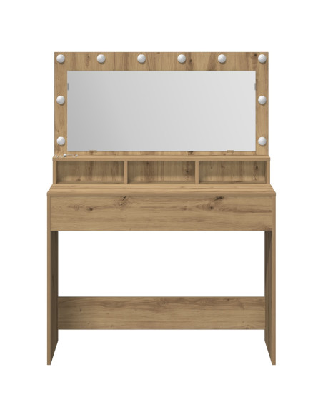 Tavolo per trucco  con luci LED in rovere artigianale, 100x41x135 cm
