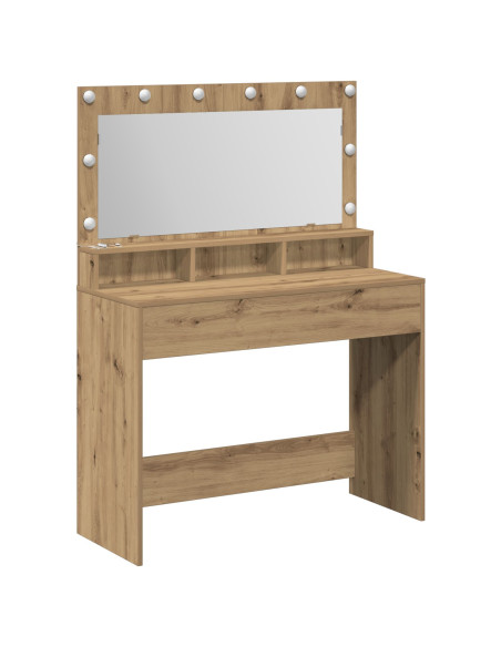 Tavolo per trucco  con luci LED in rovere artigianale, 100x41x135 cm