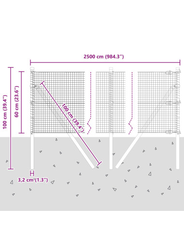 Palo della recinzione Argento 25 x 0,6 m (rete 19 x 19 mm)