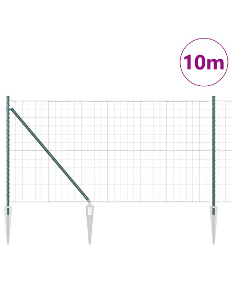 Euro Fence con 7 Pali a Punta 1x10 m in Acciaio Zincato Verde