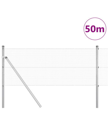Recinzione in Rete Saldato  con 13 Pali 0.6x50 m Acciaio Galvanizzato