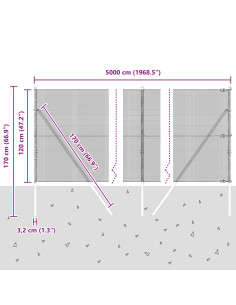 Palo della recinzione Argento 50 x 1,2 m (rete 12 x 12 mm)