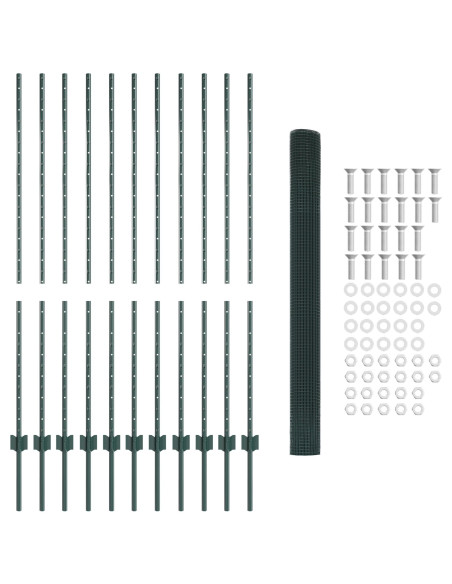 Recinzione in Filo Saldato  con 11 Post U Verde 1.4x25 m Acciaio