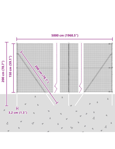 Palo della recinzione Argento 50 x 1,5 m (maglia 16 x 16 mm)