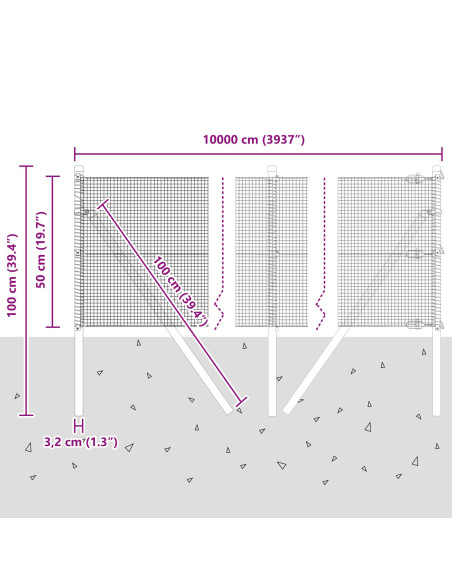 Recinto in rete saldata  con 13 pali 0.5x100 m Acciaio galvanizzato