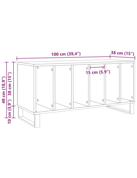 Mobile per dischi  Nero Rovere 100x38x48 cm in Legno ingegnerizzato