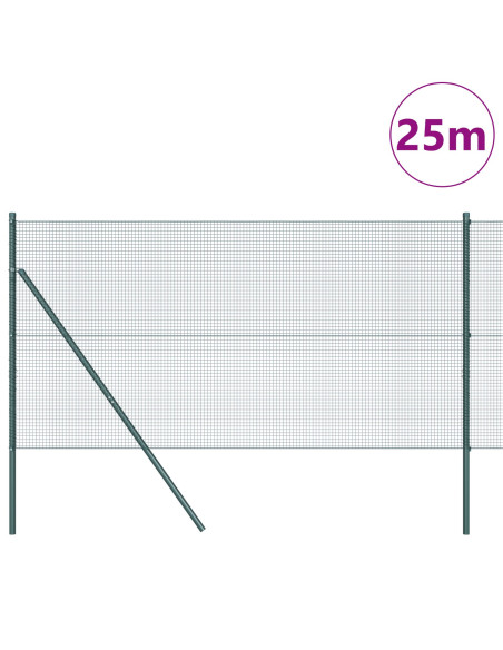 Recinzione in Filo Saldato  con 13 Pali Verde 1,2x25 m Acciaio